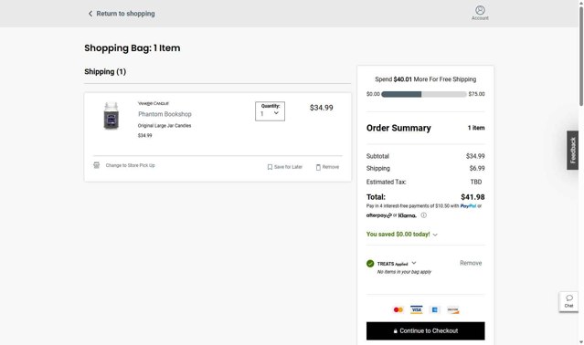 Yankee Candle checkout page showing Yankee Candle promo code box | Screenshot taken by SimplyCodes community member on Aug 25, 2025