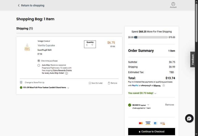 Yankee Candle checkout page showing Yankee Candle promo code box | Screenshot taken by SimplyCodes community member on Sep 5, 2025