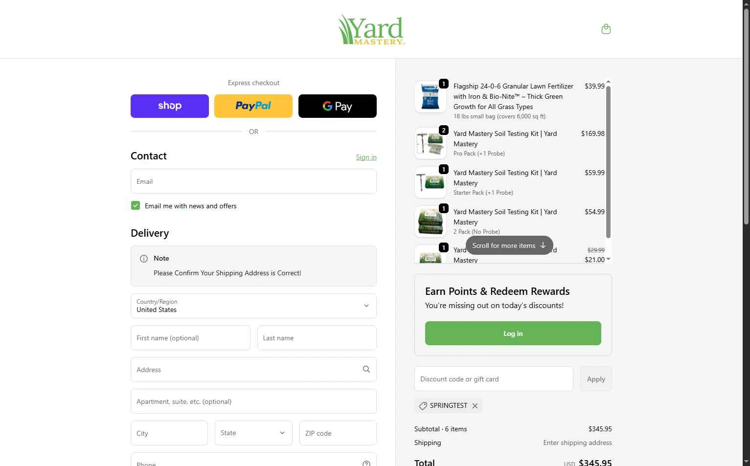 Yard Mastery checkout page showing Yard Mastery coupon code box | Screenshot taken by SimplyCodes community member on Feb 4, 2026
