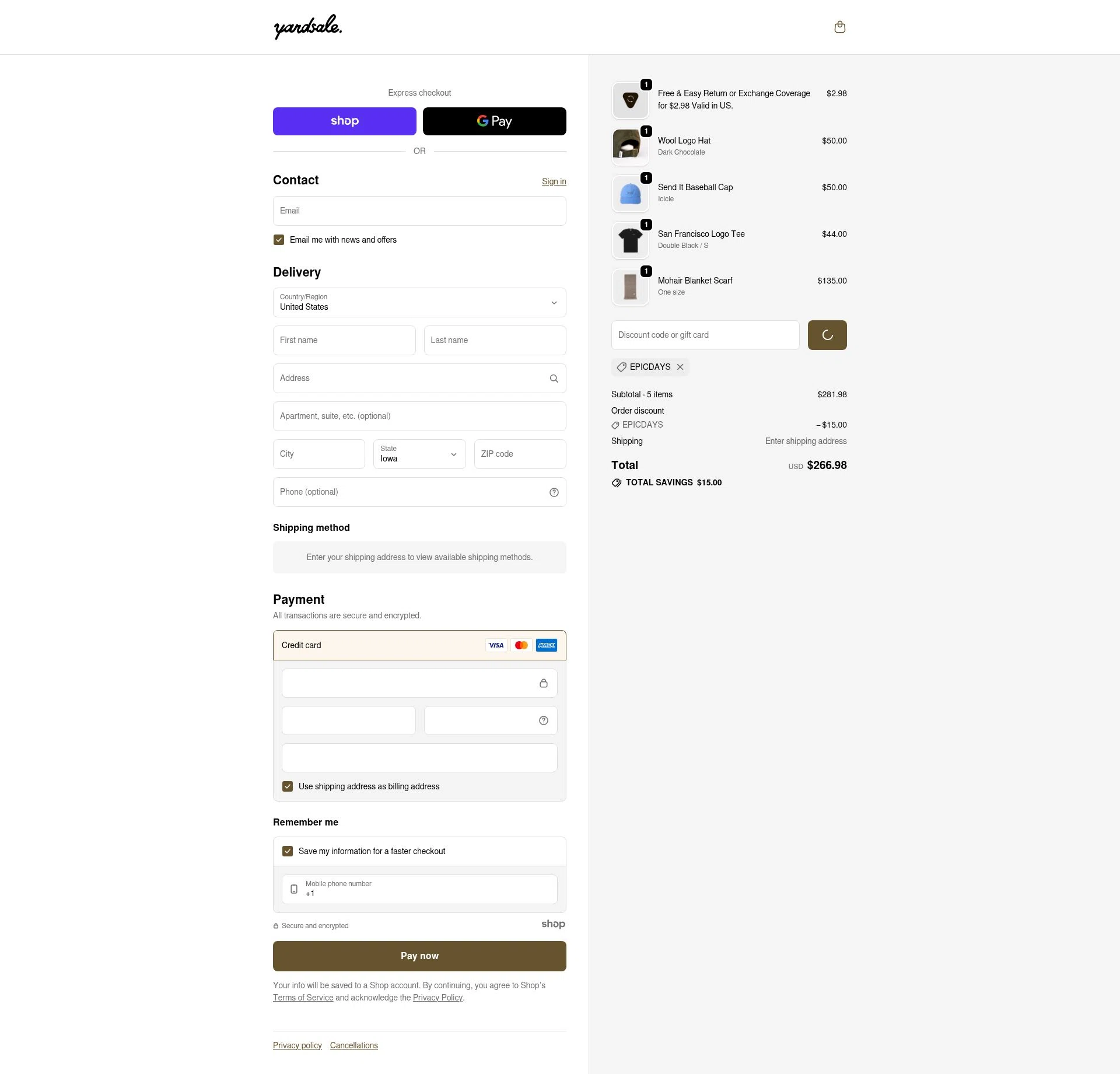 Yardsale checkout page showing Yardsale coupon code box | Screenshot taken by SimplyCodes community member on Dec 24, 2025