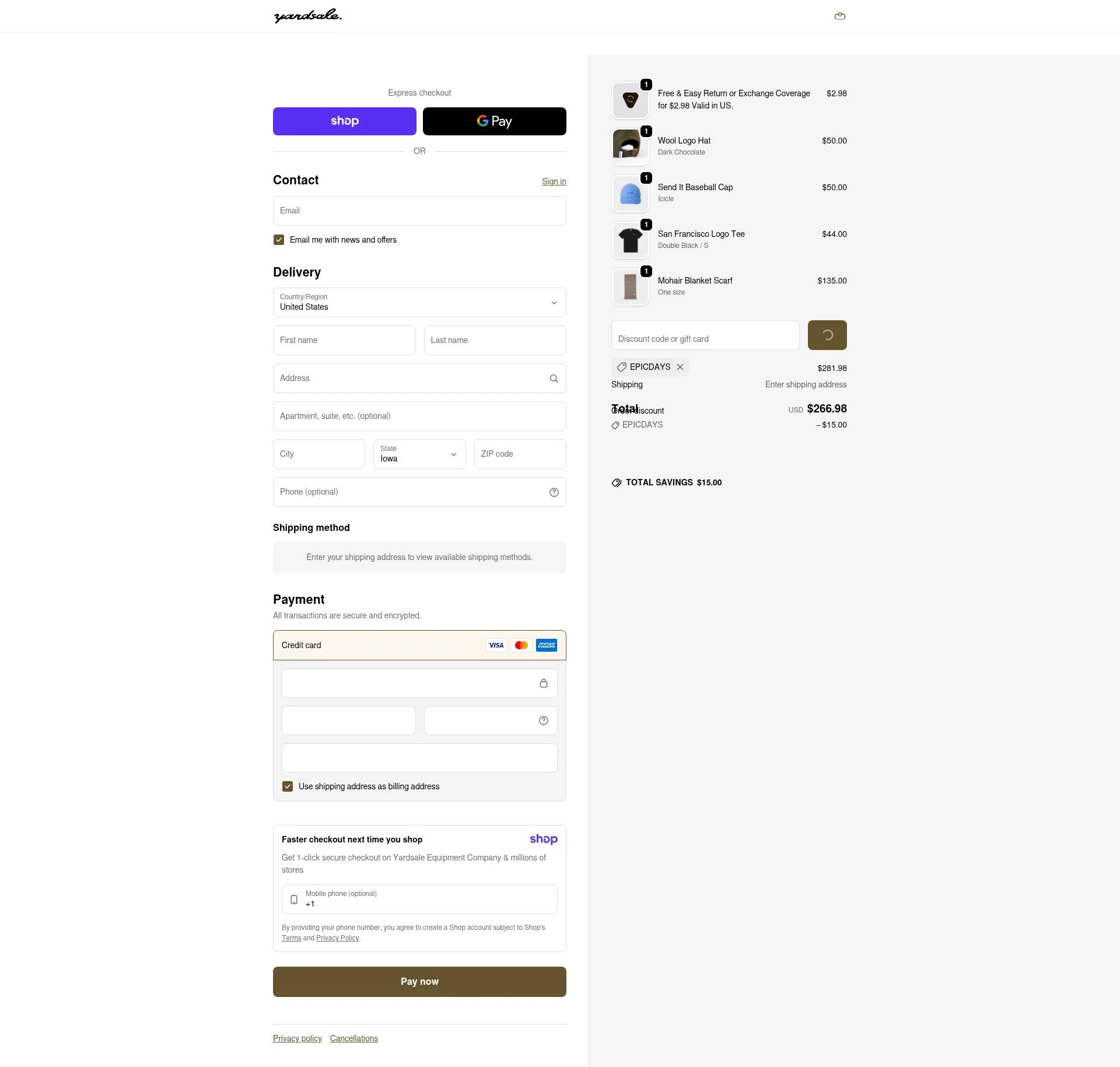 Yardsale checkout page showing Yardsale coupon code box | Screenshot taken by SimplyCodes community member on Jan 8, 2026