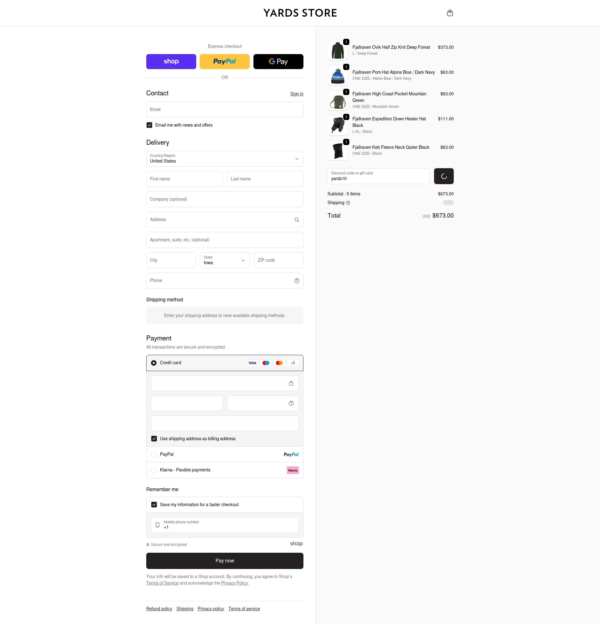 Yards Store checkout page showing Yards Store discount code box | Screenshot taken by SimplyCodes community member on Dec 25, 2025