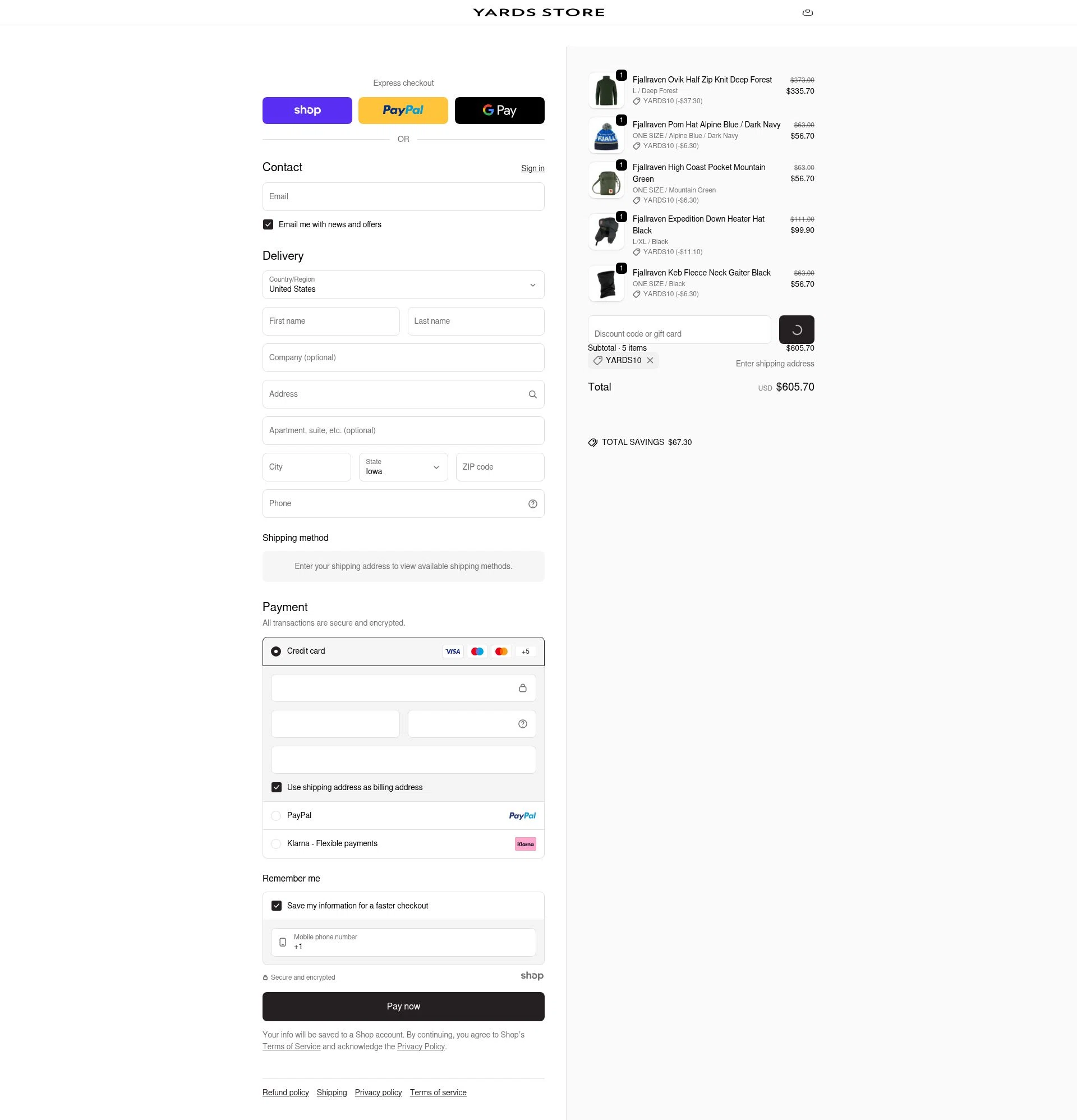Yards Store checkout page showing Yards Store discount code box | Screenshot taken by SimplyCodes community member on Dec 30, 2025