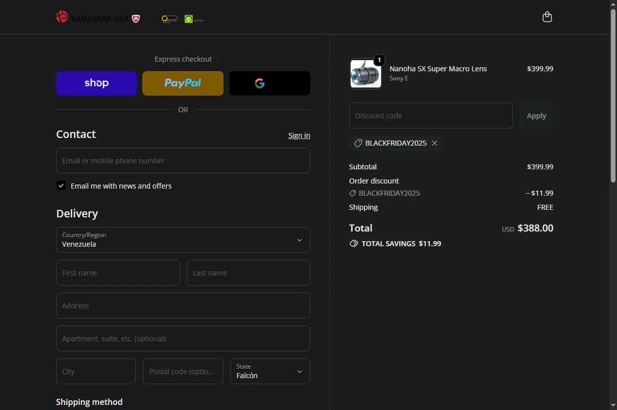 Yasuhara USA checkout page showing Yasuhara USA promo code box | Screenshot taken by SimplyCodes community member on Feb 3, 2026