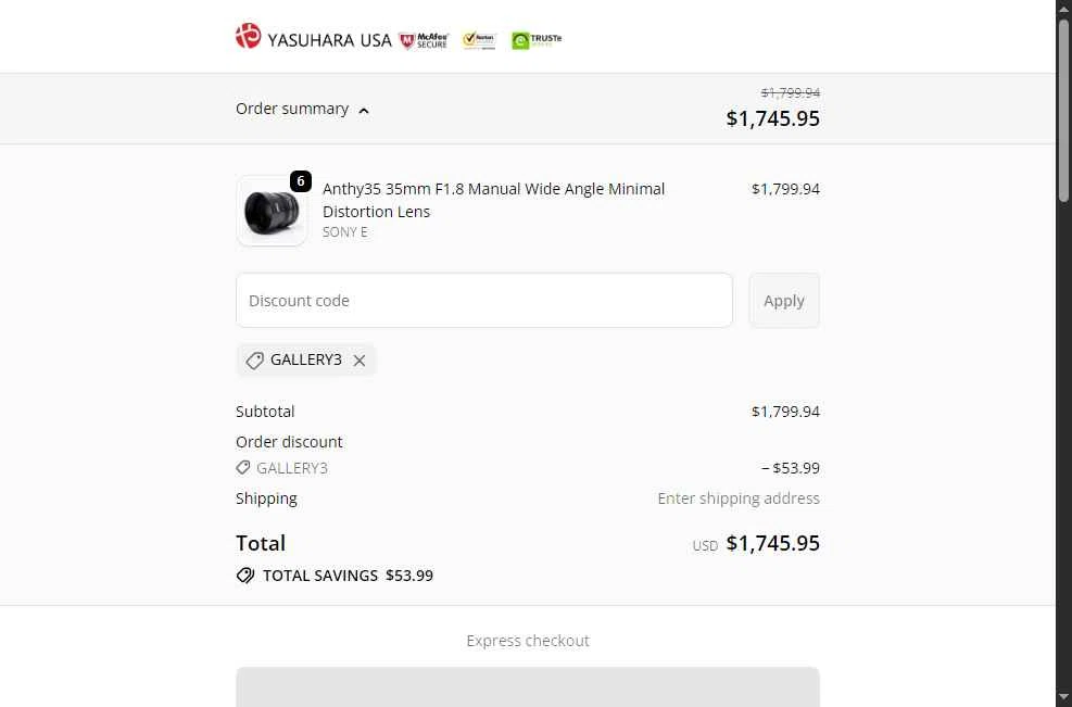 Yasuhara USA checkout page showing Yasuhara USA promo code box | Screenshot taken by SimplyCodes community member on Feb 13, 2026