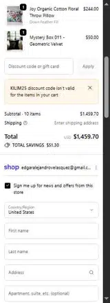 KILIM25 coupon verification screenshot