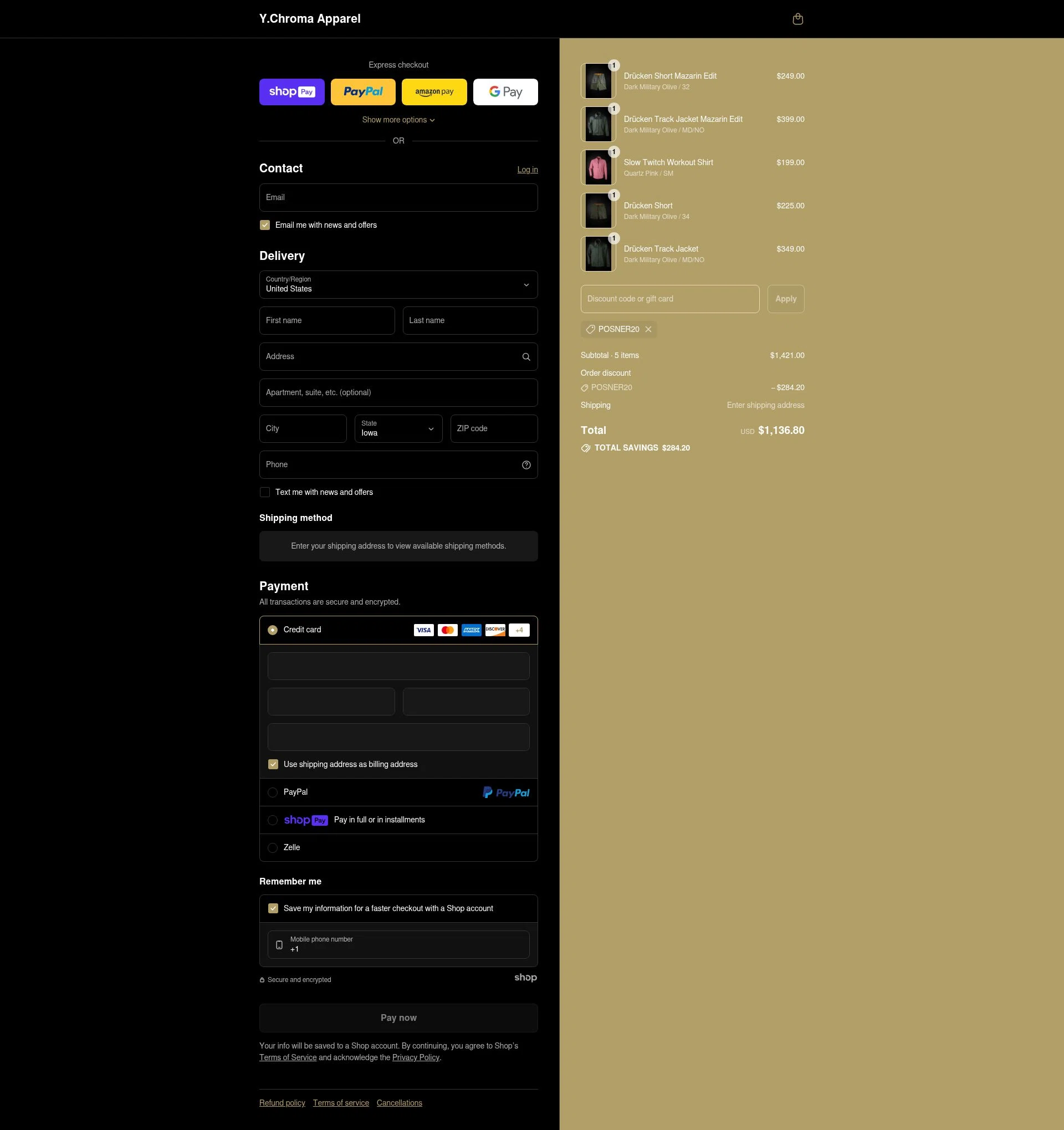 Y.Chroma Apparel checkout page showing Y.Chroma Apparel promo code box | Screenshot taken by SimplyCodes community member on Jul 27, 2025
