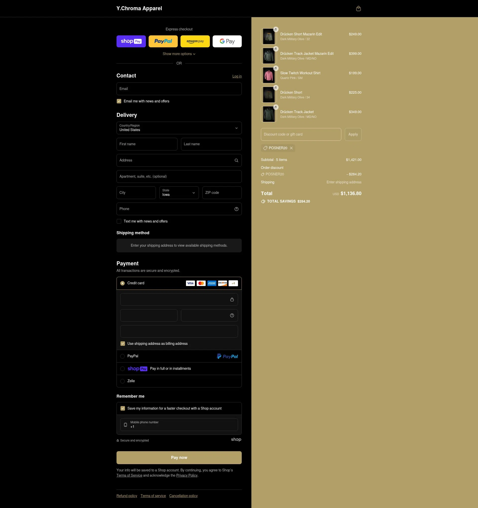 Y.Chroma Apparel checkout page showing Y.Chroma Apparel promo code box | Screenshot taken by SimplyCodes community member on Jul 23, 2025