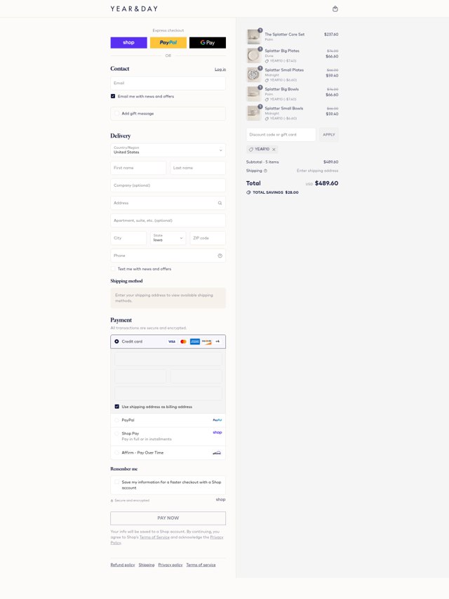 Year & Day checkout page showing Year & Day promo code box | Screenshot taken by SimplyCodes community member on Sep 2, 2025