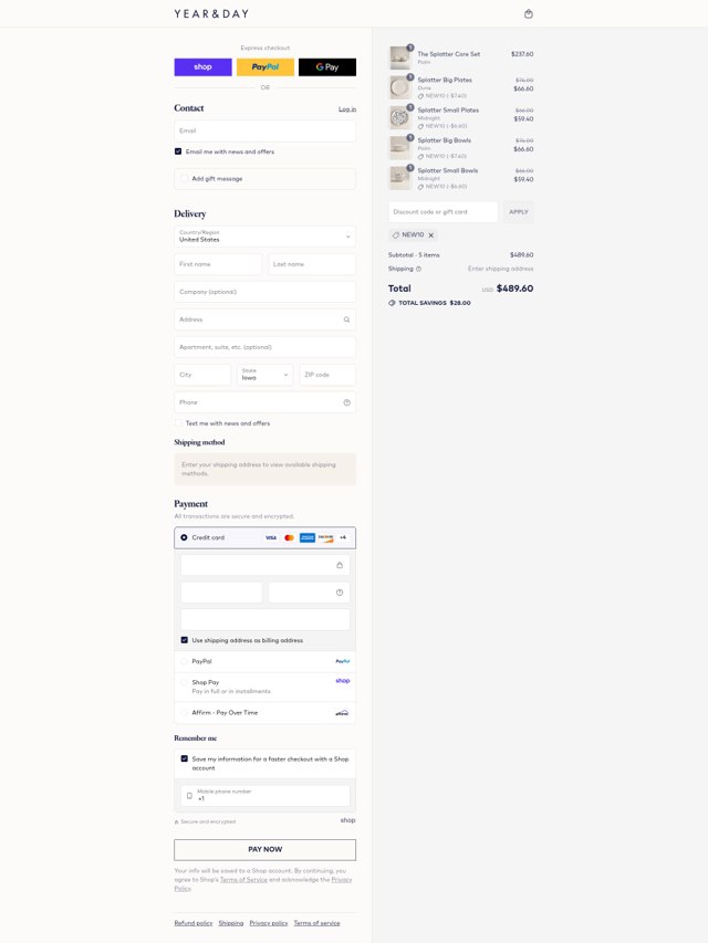 Year & Day checkout page showing Year & Day promo code box | Screenshot taken by SimplyCodes community member on Sep 2, 2025
