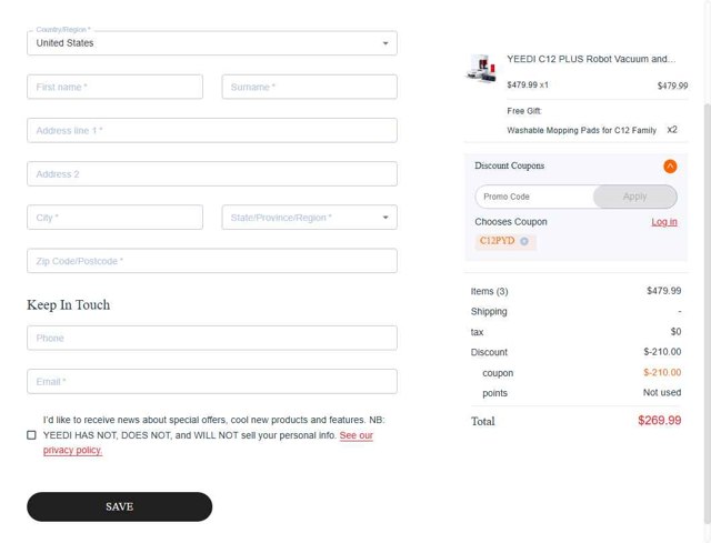 Yeedi checkout page showing Yeedi promo code box | Screenshot taken by SimplyCodes community member on Aug 23, 2025