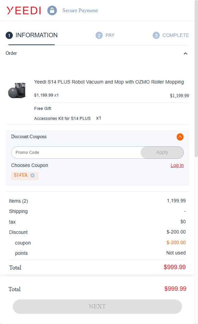 Yeedi checkout page showing Yeedi promo code box | Screenshot taken by SimplyCodes community member on Aug 10, 2025