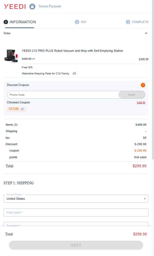 Yeedi checkout page showing Yeedi promo code box | Screenshot taken by SimplyCodes community member on Aug 23, 2025