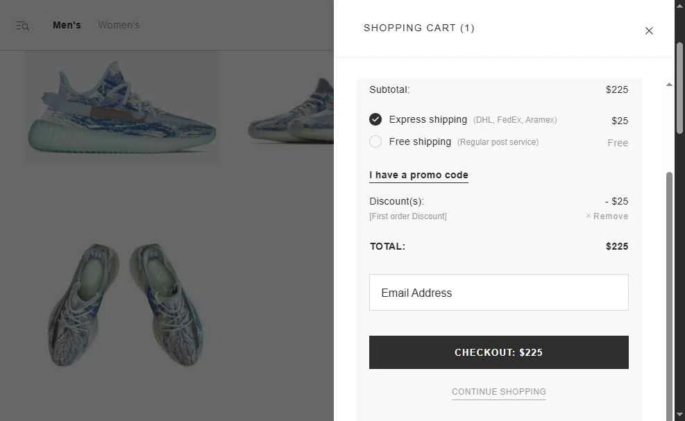 Yeezy.su checkout page showing Yeezy.su promo code box | Screenshot taken by SimplyCodes community member on Aug 3, 2025