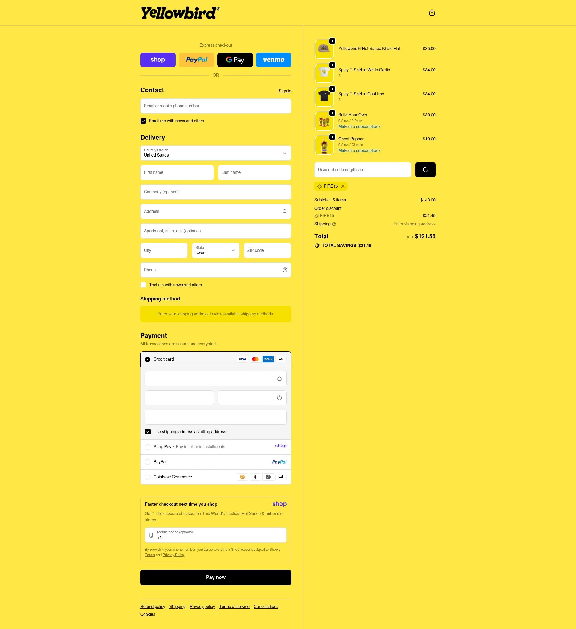 Yellowbird checkout page showing Yellowbird promo code box | Screenshot taken by SimplyCodes community member on Jan 10, 2026