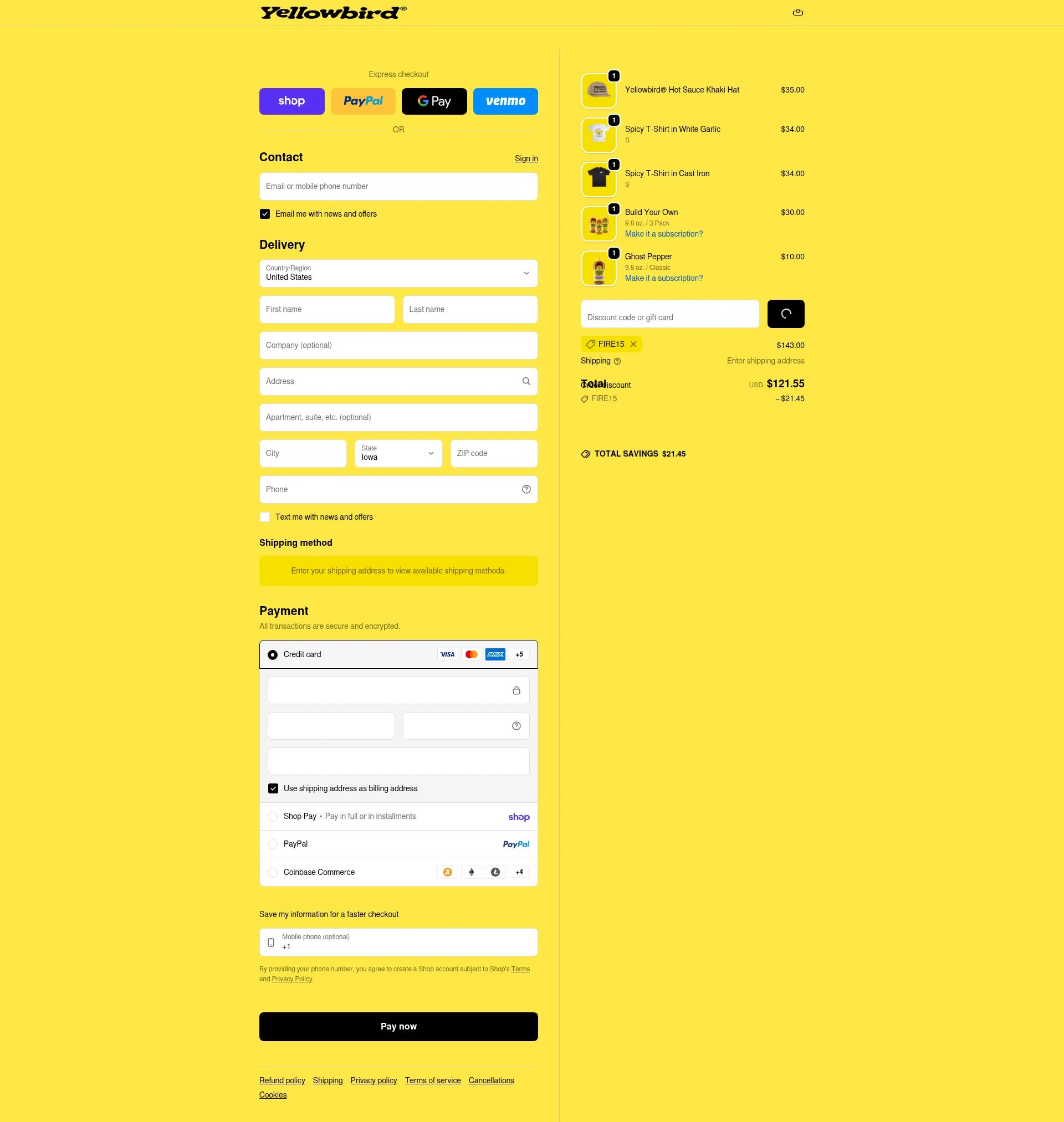 Yellowbird checkout page showing Yellowbird promo code box | Screenshot taken by SimplyCodes community member on Feb 2, 2026