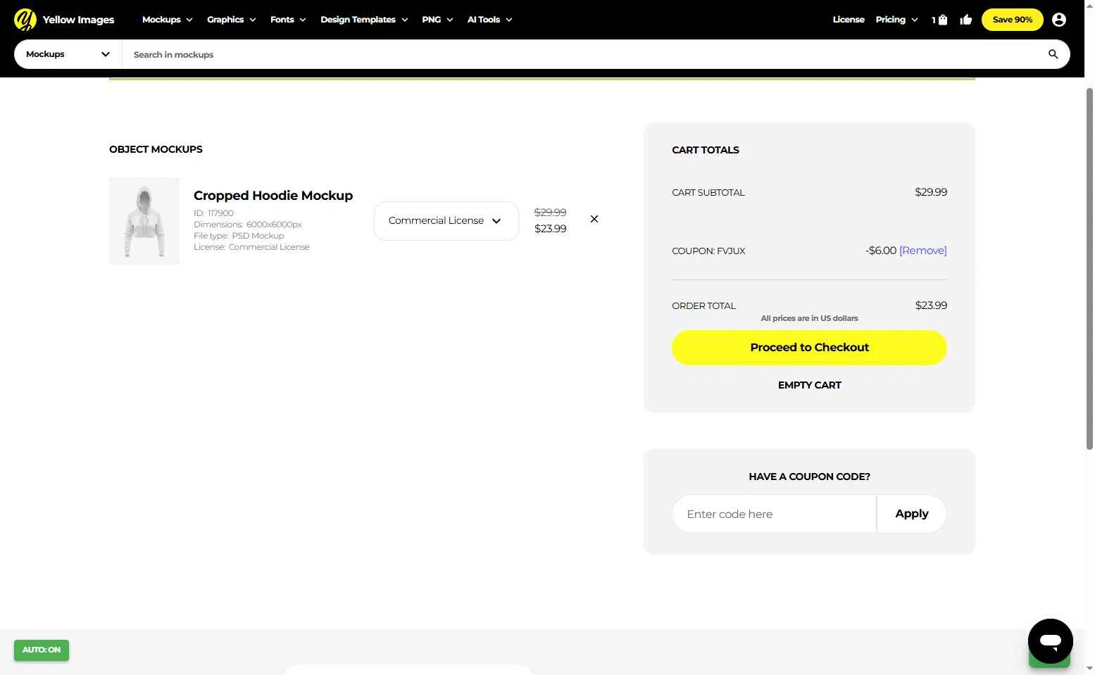 Yellow Images checkout page showing Yellow Images coupon code box | Screenshot taken by SimplyCodes community member on Jan 15, 2026
