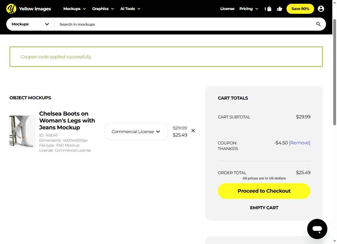 Yellow Images checkout page showing Yellow Images coupon code box | Screenshot taken by SimplyCodes community member on Jan 6, 2026