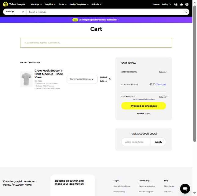 Yellow Images checkout page showing Yellow Images coupon code box | Screenshot taken by SimplyCodes community member on Dec 30, 2025