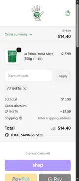 INSTA coupon verification screenshot