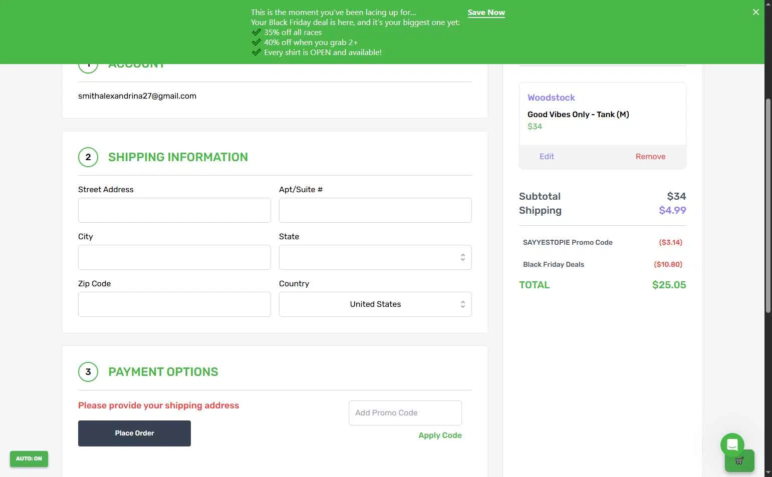Yes.Fit checkout page showing Yes.Fit promo code box | Screenshot taken by SimplyCodes community member on Nov 30, 2025