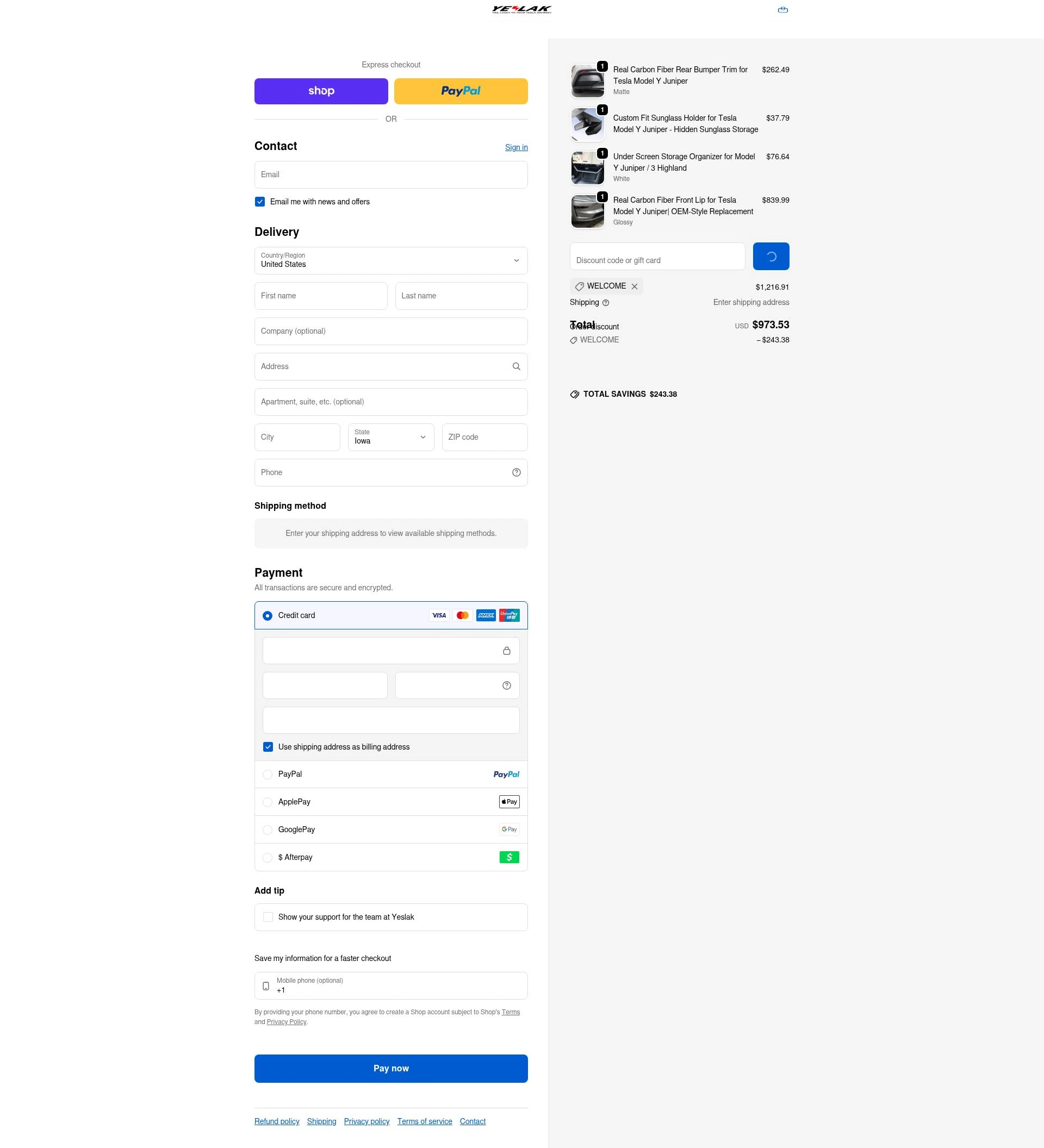Yeslak checkout page showing Yeslak discount code box | Screenshot taken by SimplyCodes community member on Feb 9, 2026