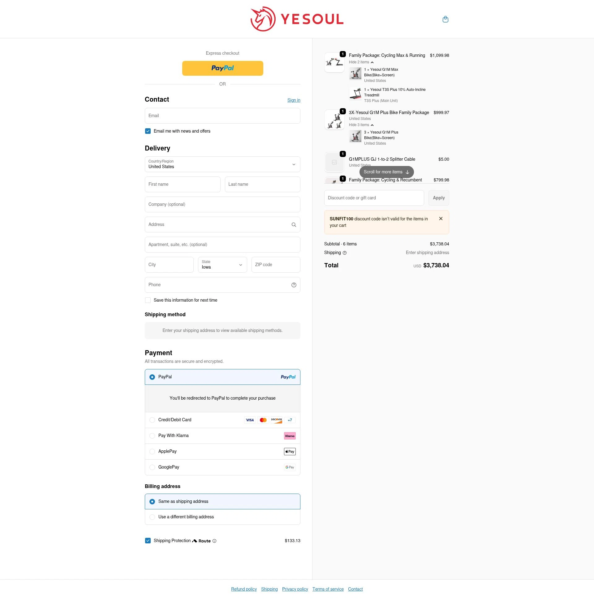 YESOUL checkout page showing YESOUL coupon code box | Screenshot taken by SimplyCodes community member on Feb 11, 2026