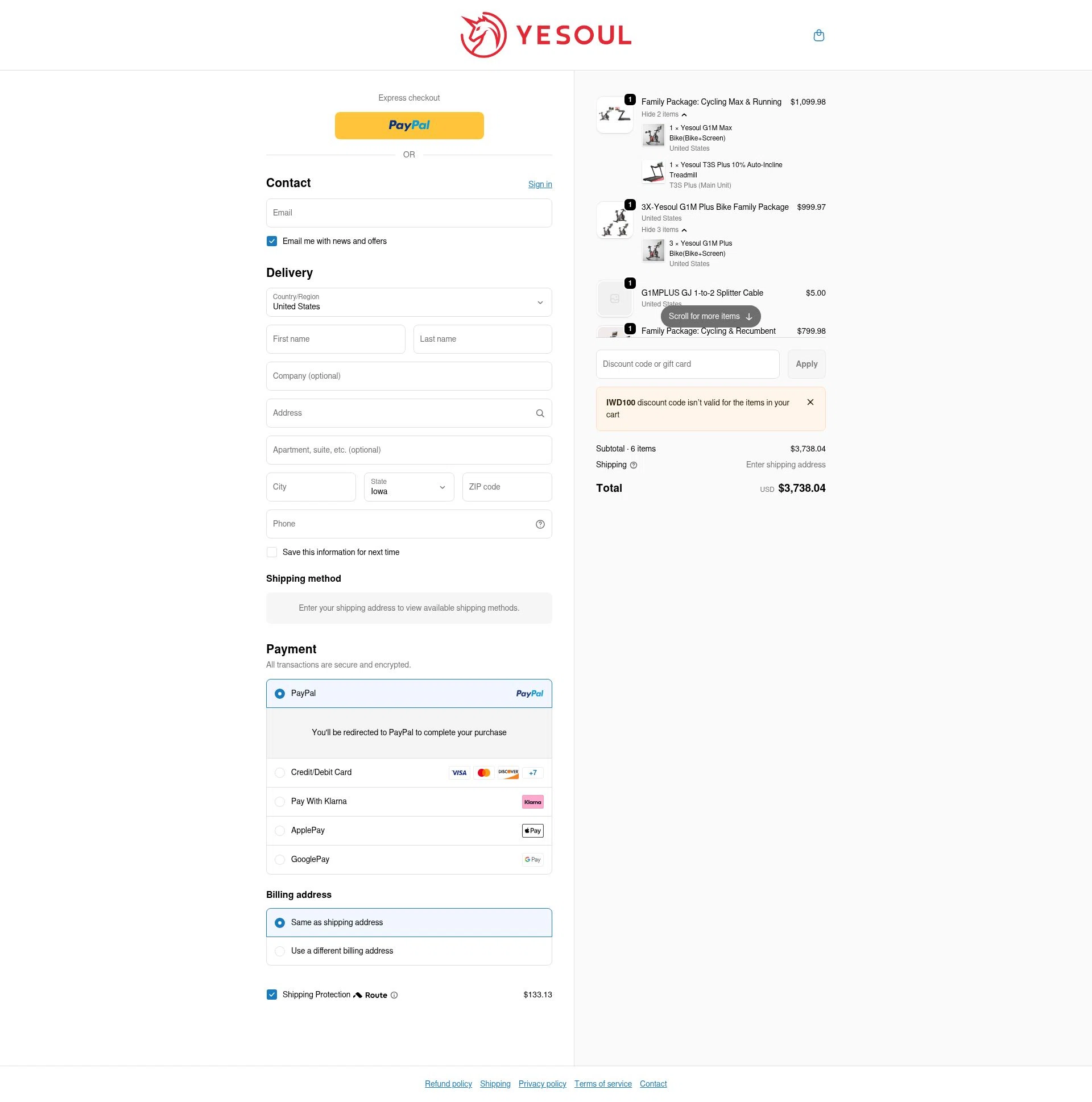 YESOUL checkout page showing YESOUL coupon code box | Screenshot taken by SimplyCodes community member on Feb 11, 2026