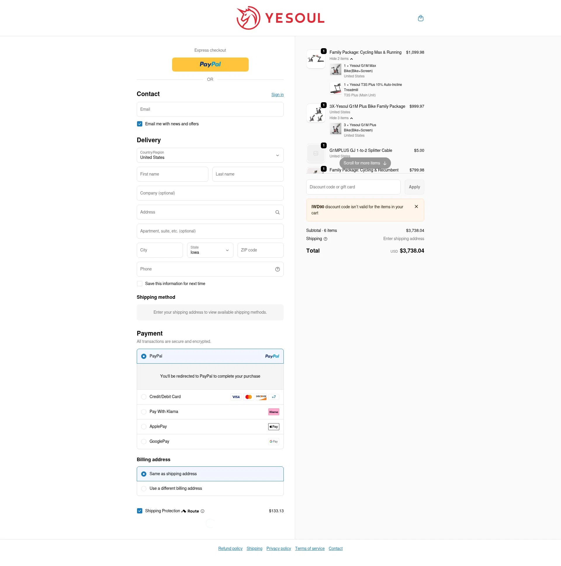 YESOUL checkout page showing YESOUL coupon code box | Screenshot taken by SimplyCodes community member on Feb 11, 2026