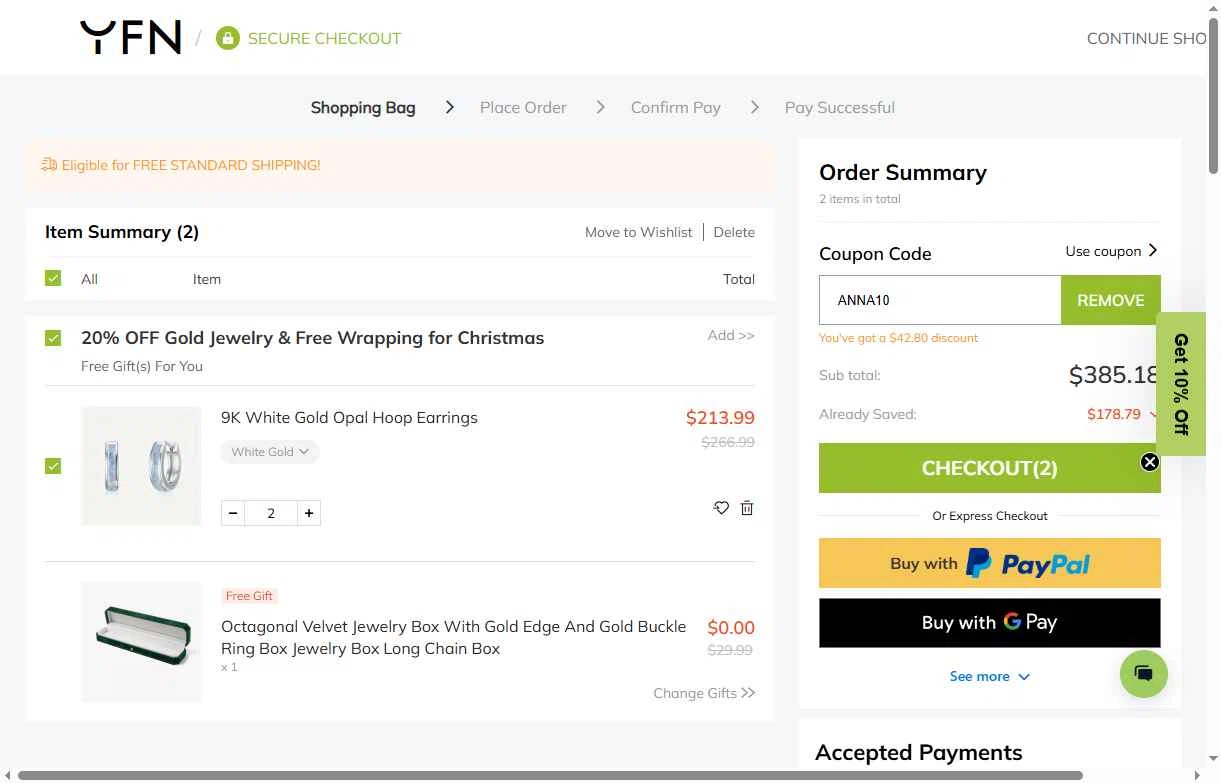 YFN checkout page showing YFN promo code box | Screenshot taken by SimplyCodes community member on Dec 17, 2025