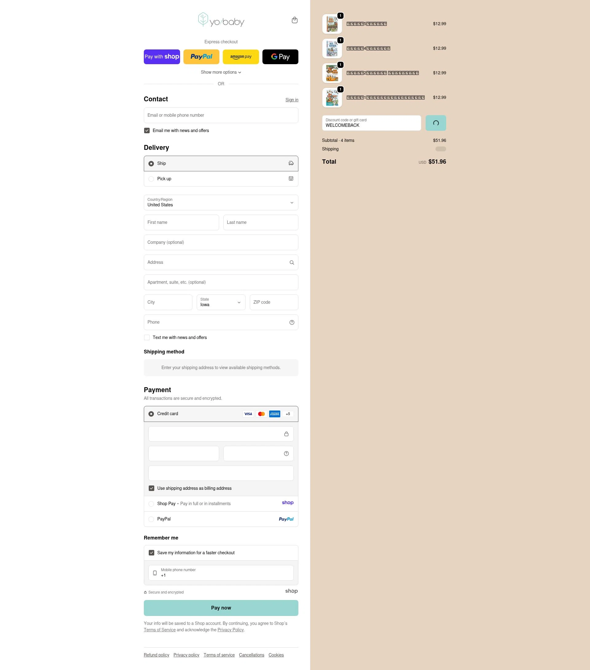 Yo! Baby Shop checkout page showing Yo! Baby Shop promo code box | Screenshot taken by SimplyCodes community member on Jan 6, 2026