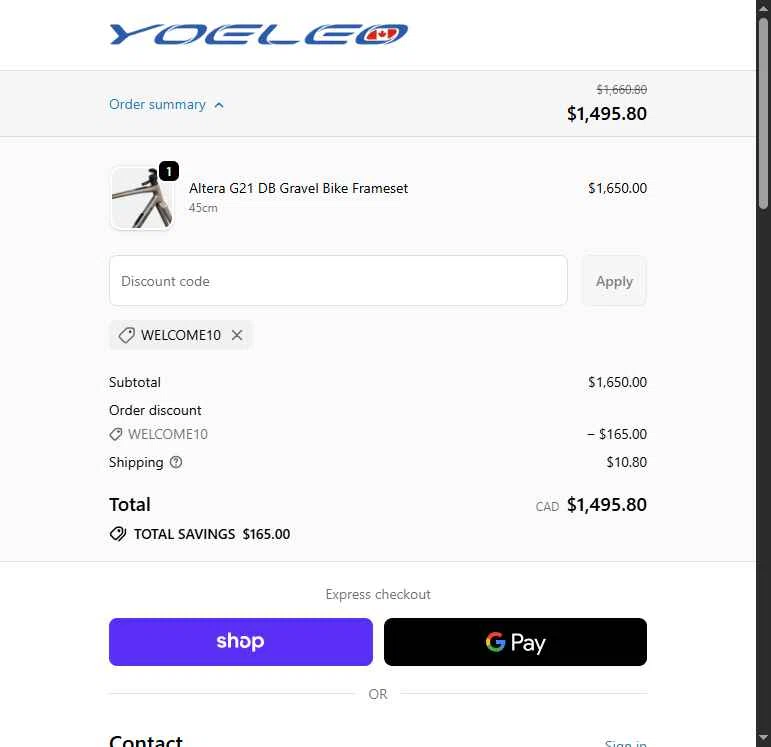 YOELEO checkout page showing YOELEO discount code box | Screenshot taken by SimplyCodes community member on Feb 12, 2026