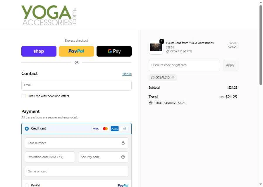 YogaAccessories.com checkout page showing YogaAccessories.com promo code box | Screenshot taken by SimplyCodes community member on Nov 18, 2025