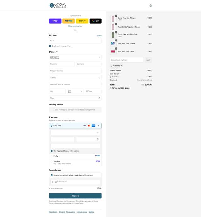 Yoga Design Lab checkout page showing Yoga Design Lab promo code box | Screenshot taken by SimplyCodes community member on Sep 11, 2025