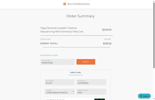 Yoga International checkout page showing Yoga International promo code box | Screenshot taken by SimplyCodes community member on Sep 6, 2025