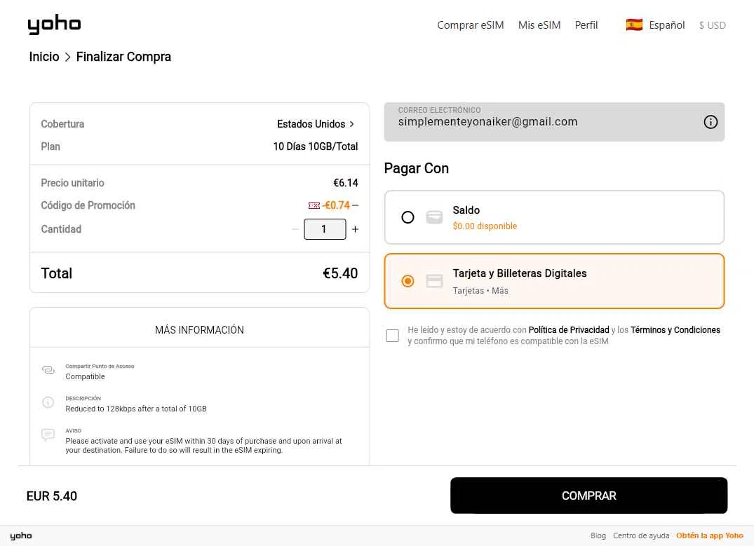 Yoho Mobile checkout page showing Yoho Mobile promo code box | Screenshot taken by SimplyCodes community member on Nov 28, 2025