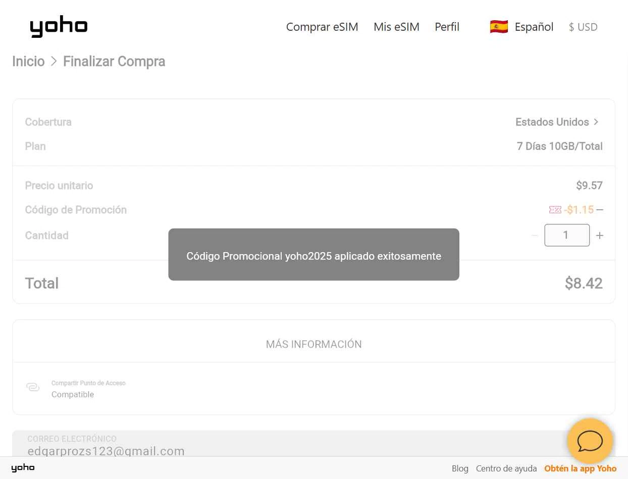 Yoho Mobile checkout page showing Yoho Mobile promo code box | Screenshot taken by SimplyCodes community member on Nov 28, 2025