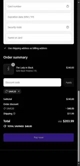 SAVE20 coupon verification screenshot