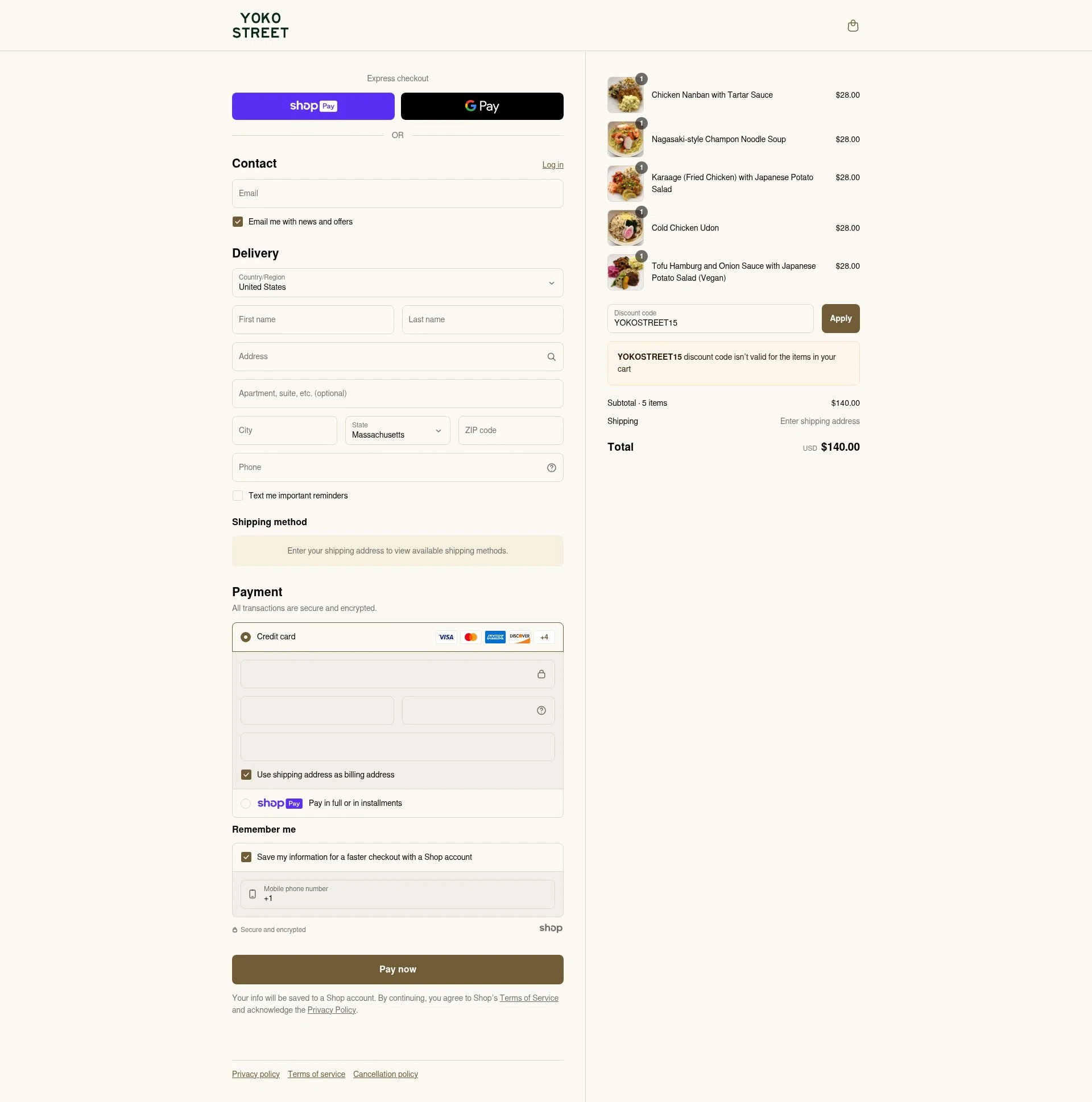 Yoko Street checkout page showing Yoko Street promo code box | Screenshot taken by SimplyCodes community member on Jun 13, 2025