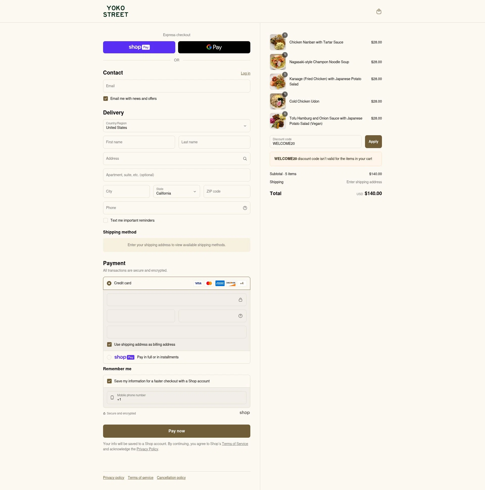 Yoko Street checkout page showing Yoko Street promo code box | Screenshot taken by SimplyCodes community member on Jun 16, 2025