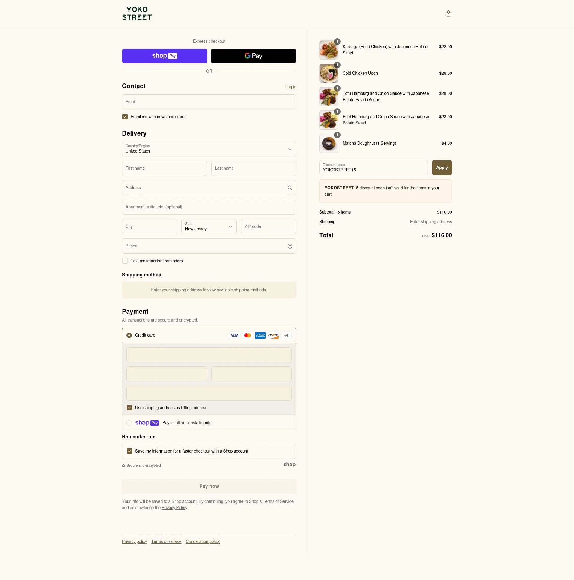 Yoko Street checkout page showing Yoko Street promo code box | Screenshot taken by SimplyCodes community member on May 17, 2025