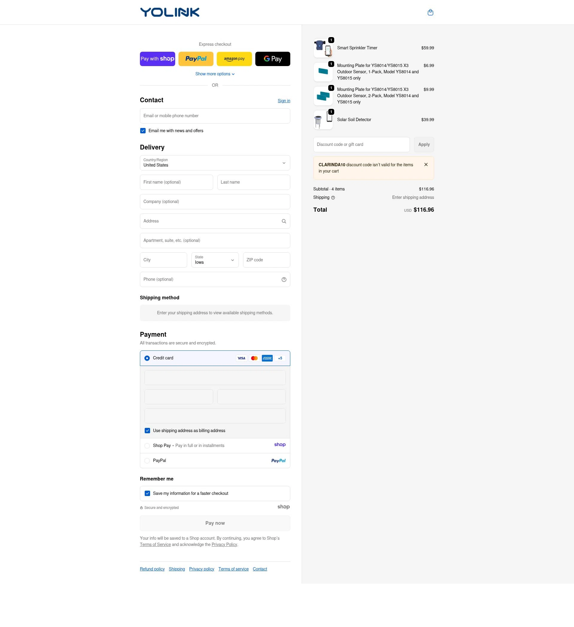 YOLINK checkout page showing YOLINK discount code box | Screenshot taken by SimplyCodes community member on Jan 6, 2026