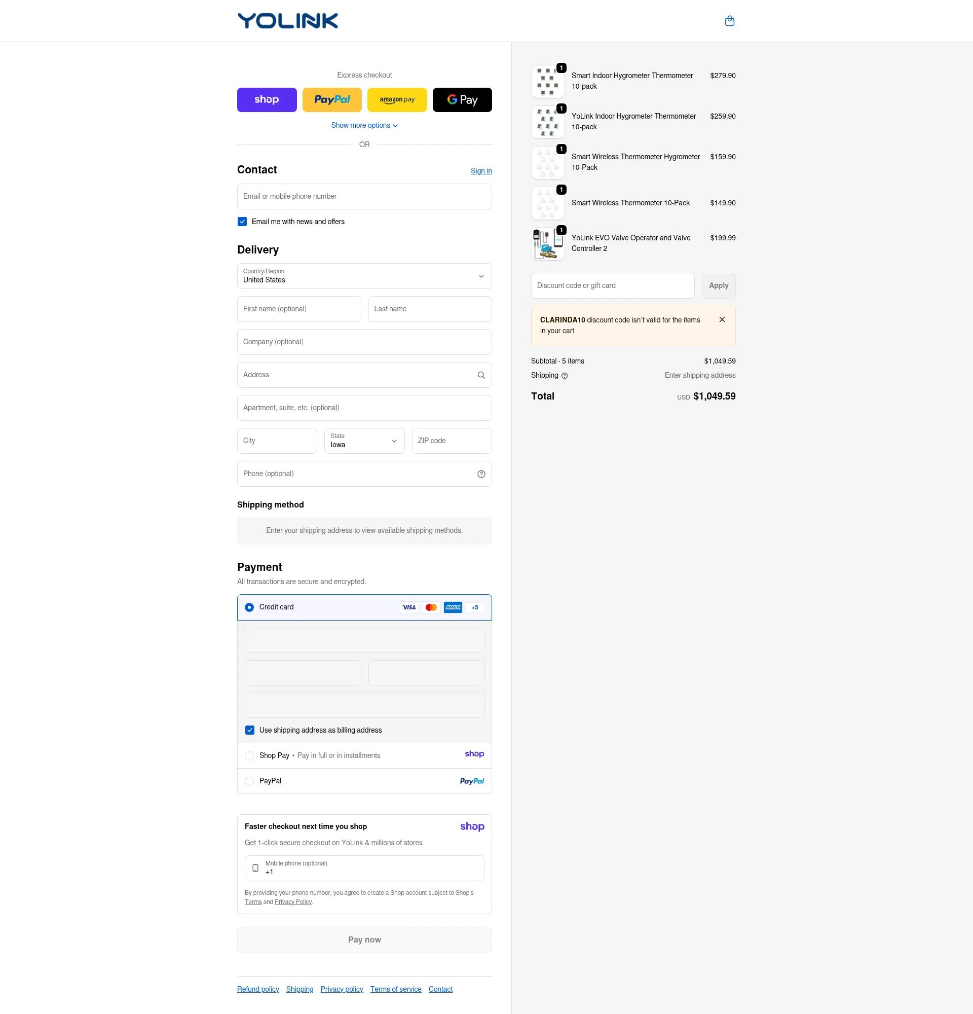 YOLINK checkout page showing YOLINK discount code box | Screenshot taken by SimplyCodes community member on Jan 11, 2026