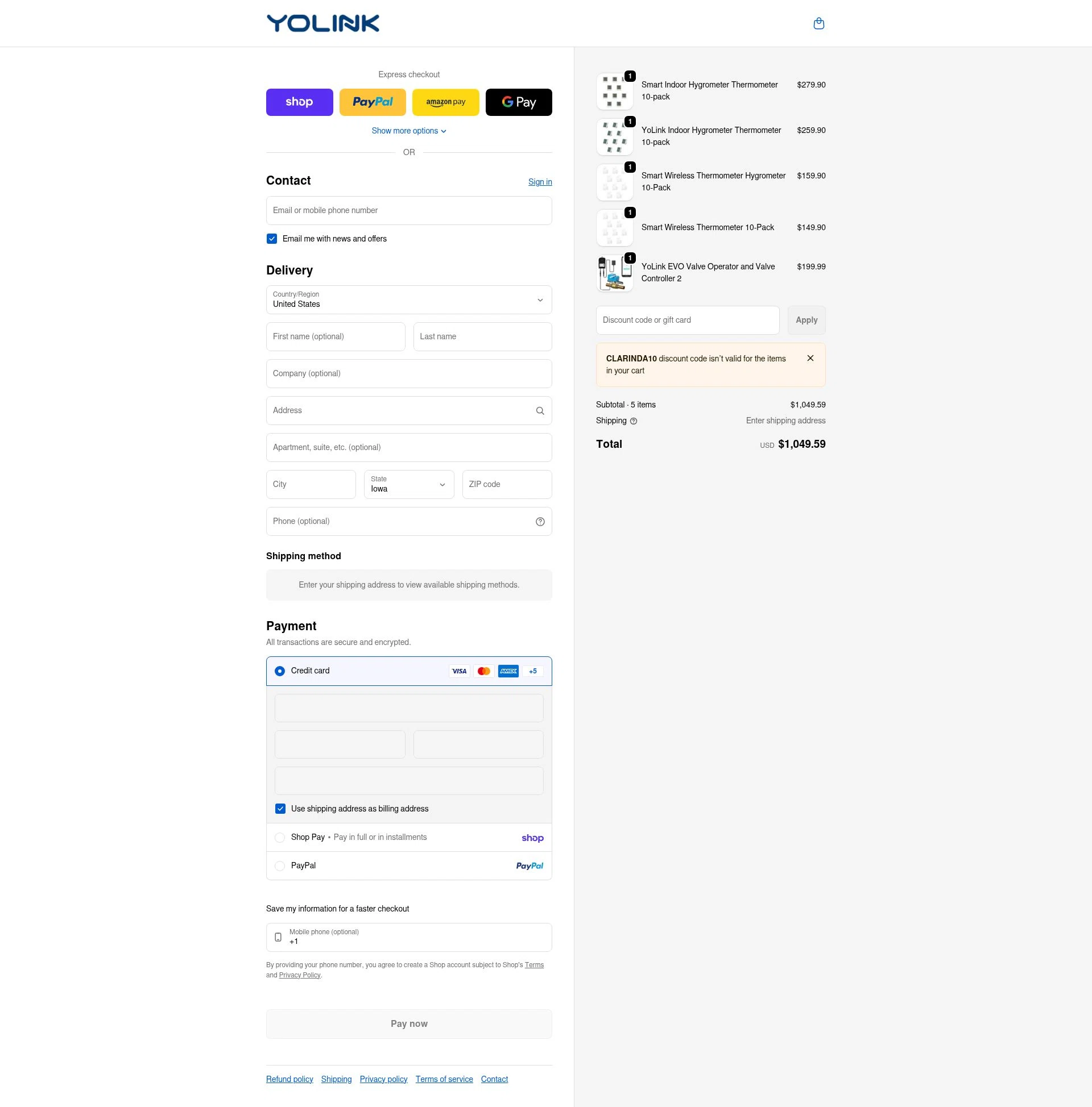 YOLINK checkout page showing YOLINK discount code box | Screenshot taken by SimplyCodes community member on Feb 4, 2026