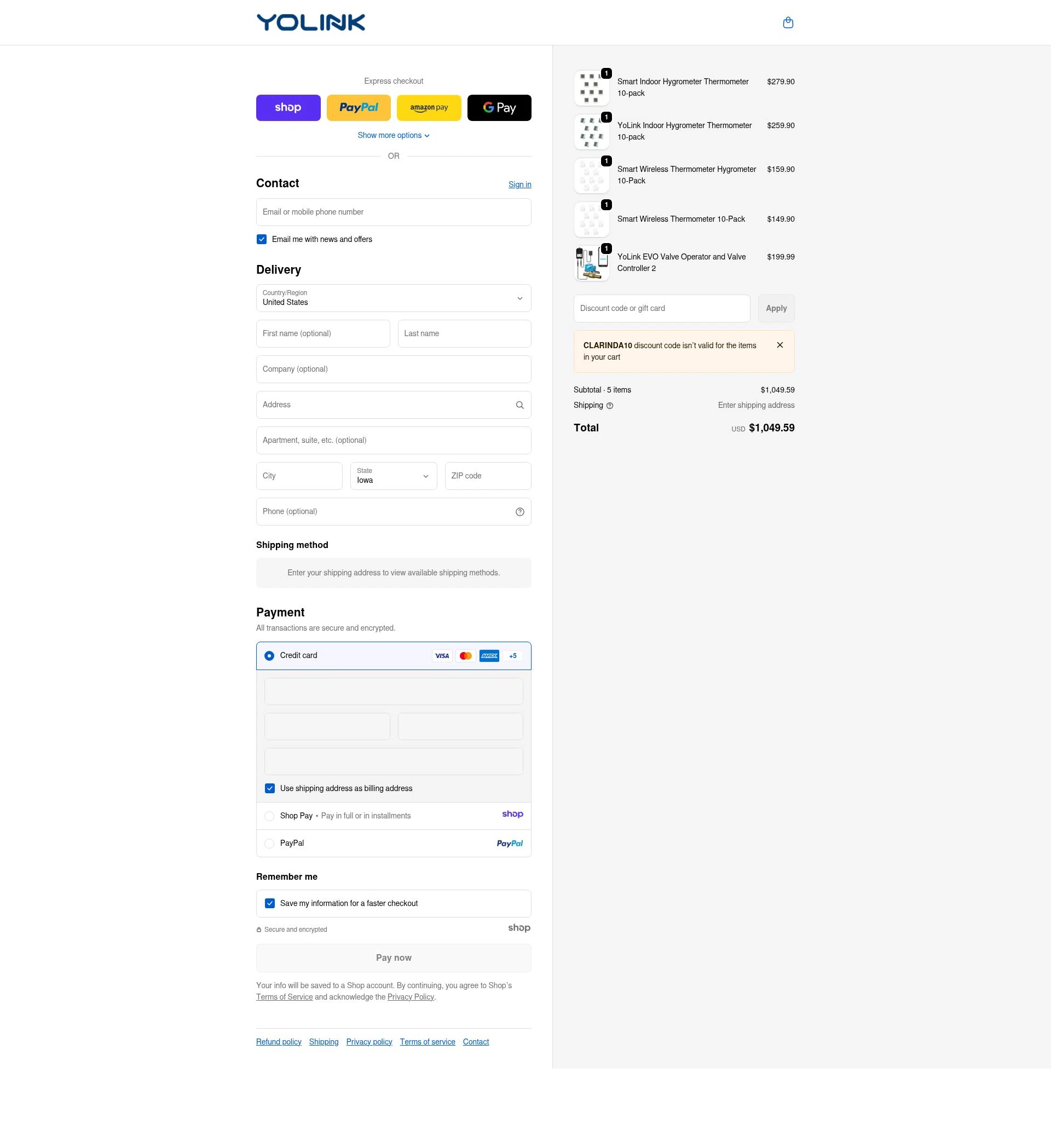 YOLINK checkout page showing YOLINK discount code box | Screenshot taken by SimplyCodes community member on Jan 17, 2026