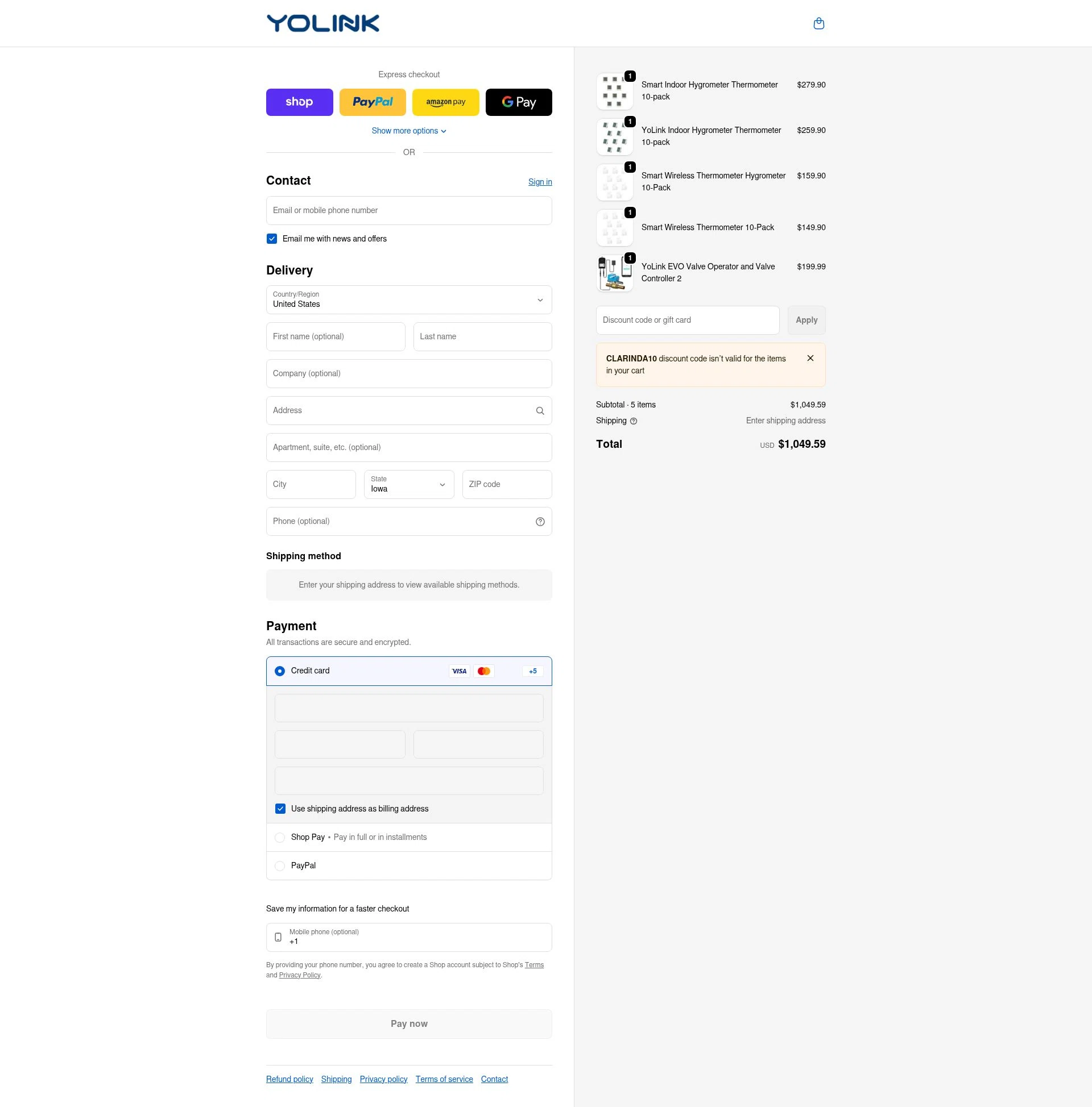 YOLINK checkout page showing YOLINK discount code box | Screenshot taken by SimplyCodes community member on Jan 30, 2026