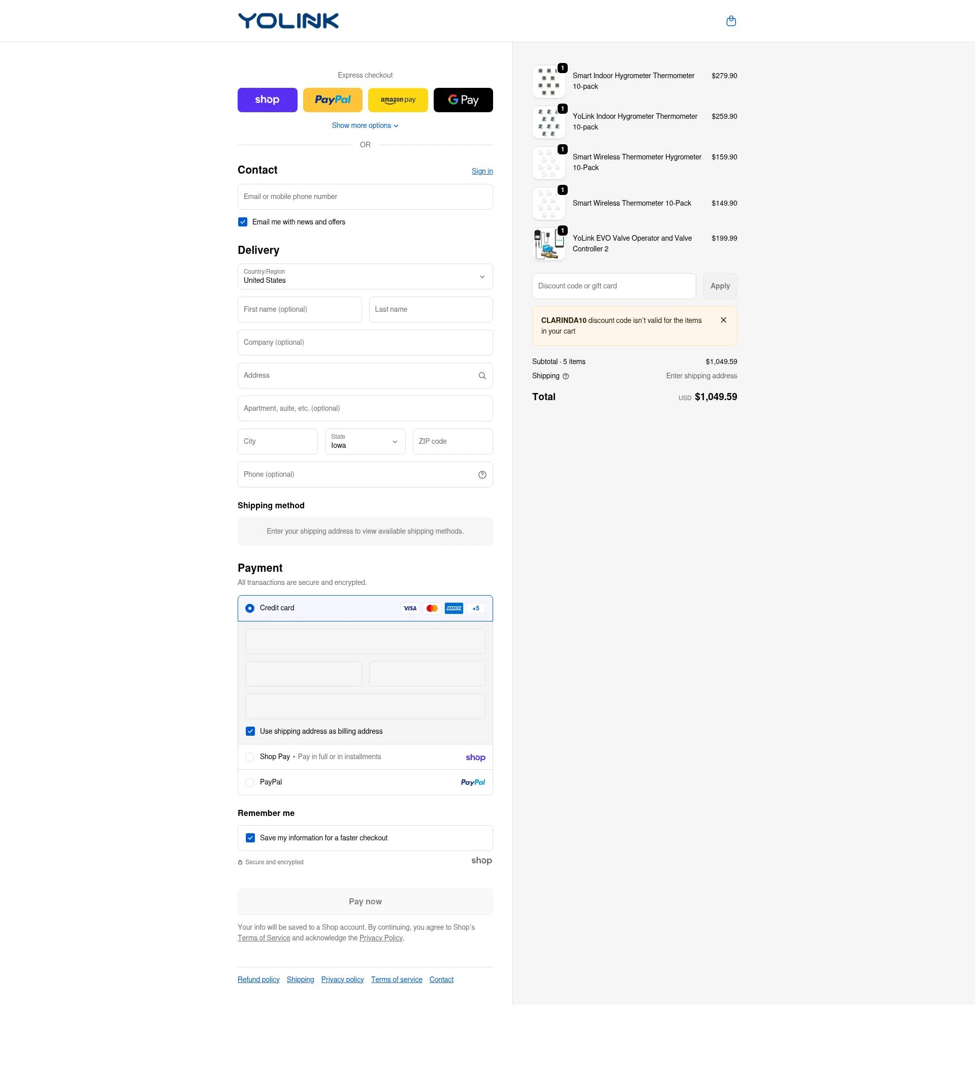 YOLINK checkout page showing YOLINK discount code box | Screenshot taken by SimplyCodes community member on Jan 26, 2026