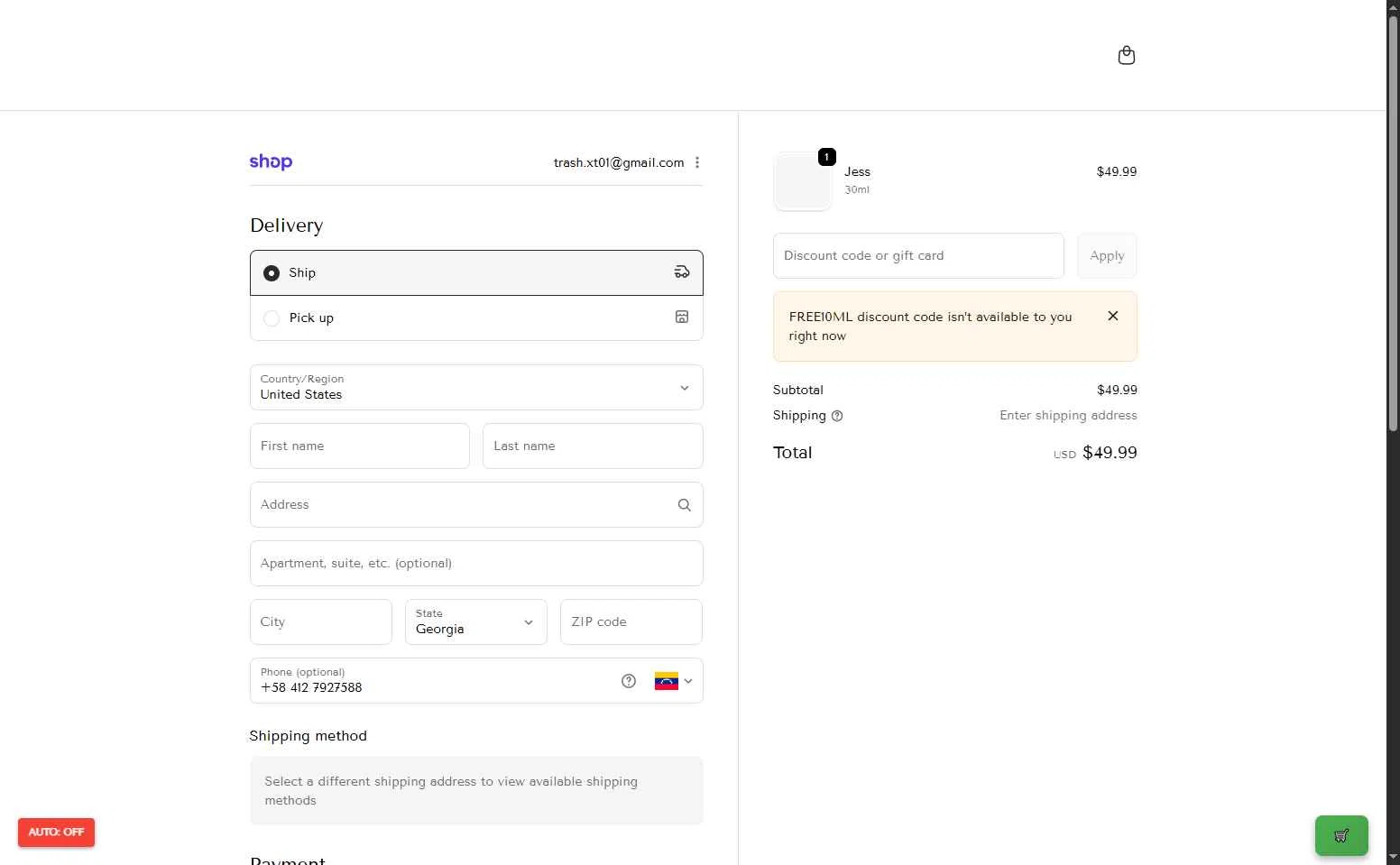 Yom Layl Perfume Bar checkout page showing Yom Layl Perfume Bar promo code box | Screenshot taken by SimplyCodes community member on Jan 28, 2026