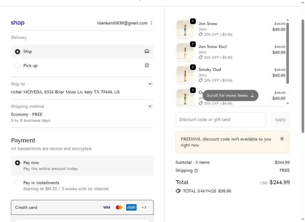 Yom Layl Perfume Bar checkout page showing Yom Layl Perfume Bar promo code box | Screenshot taken by SimplyCodes community member on Feb 12, 2026