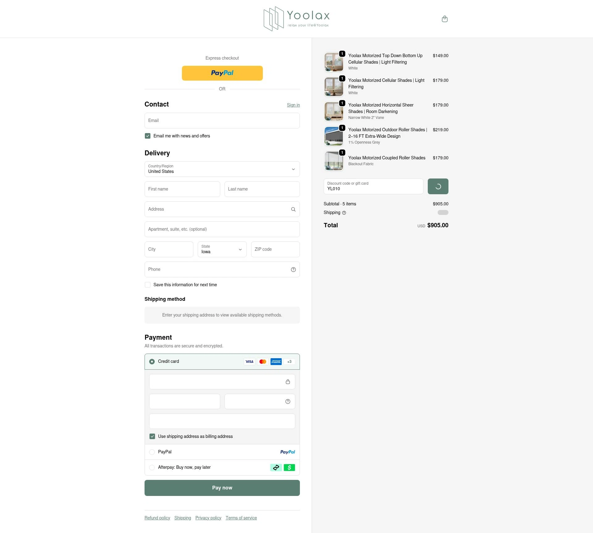 Yoolax checkout page showing Yoolax discount code box | Screenshot taken by SimplyCodes community member on Jan 3, 2026